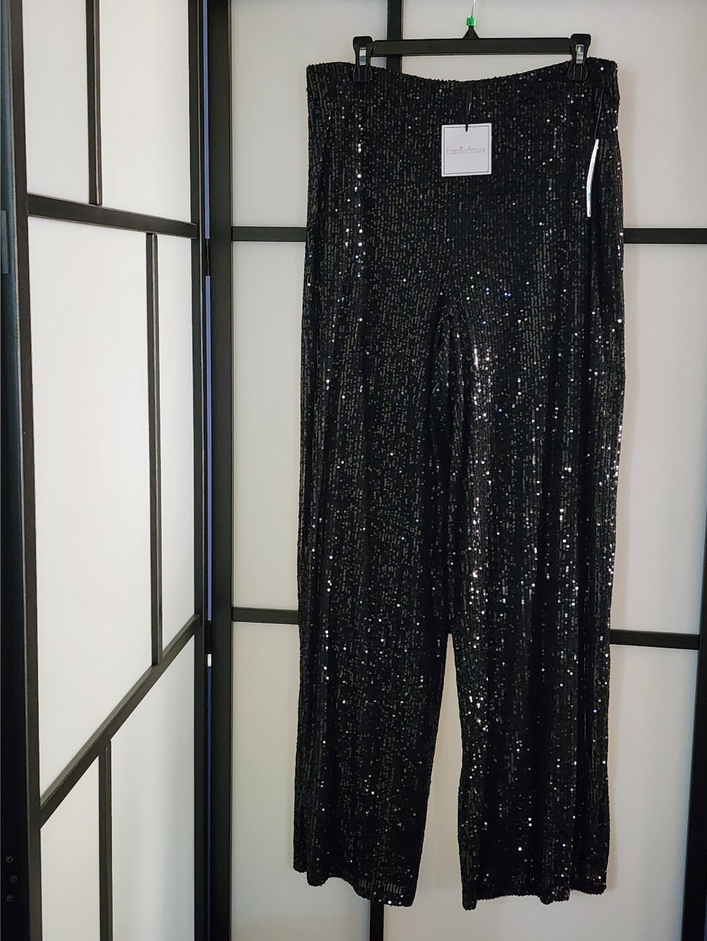 Premier Amour Sequin Wide-Leg Pants - Black, XL